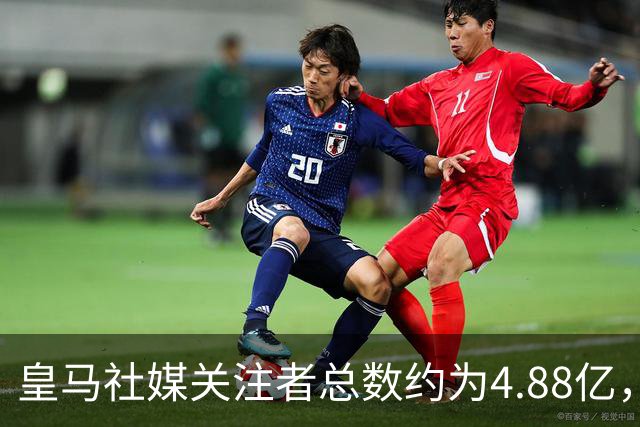 皇马社媒关注者总数约为4.88亿，巴塞罗那以约4.42亿紧随其后